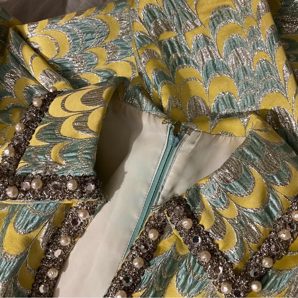 Vintage 60s Mod GoGo Beaded Metallic Silk Brocade Twiggy Dress Size Small - Picture 7 of 8